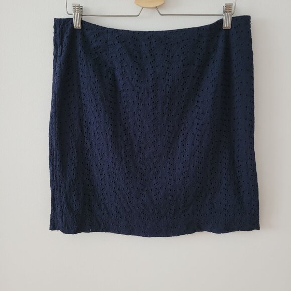 L.L.Bean Navy 100% Cotton Broderie Anglaise Mini Skirt-Size 14 - Picture 1 of 7